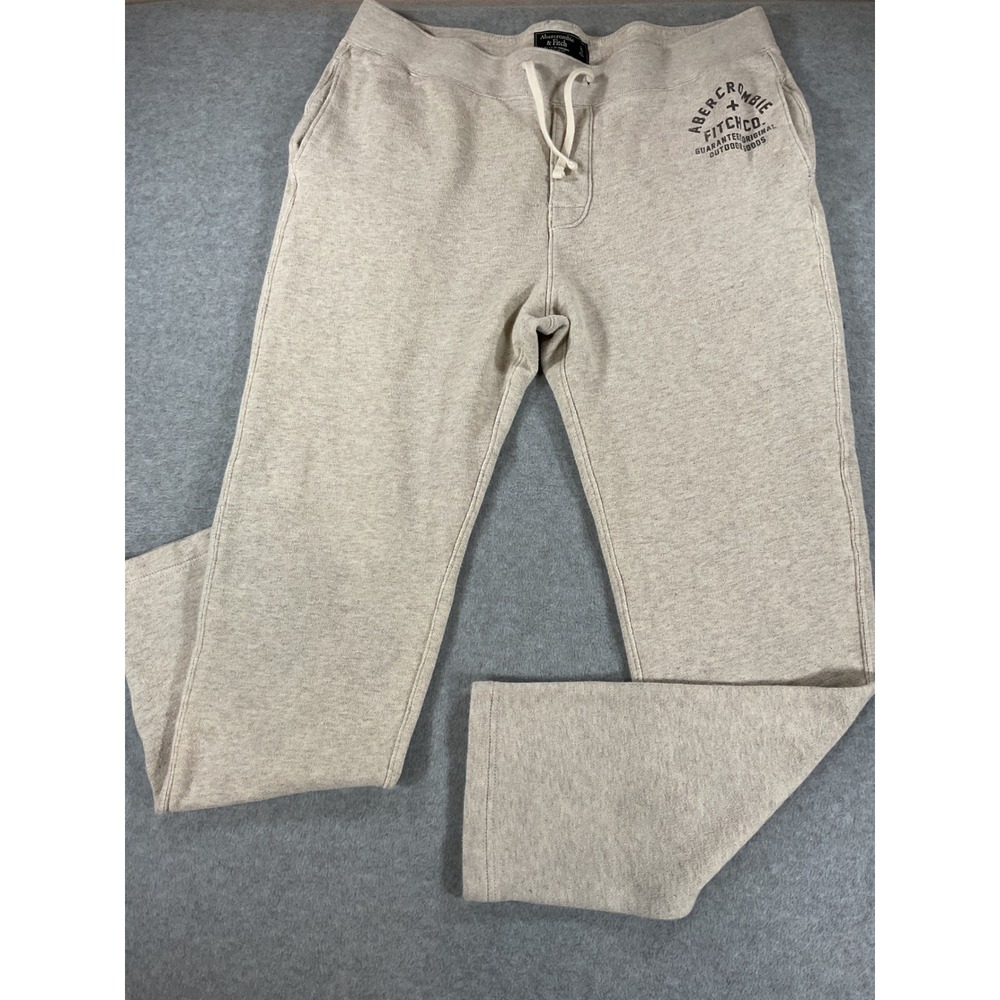 Abercrombie & Fitch Mens XL Oatmeal Heather Graphic Sweatpants Joggers 2559